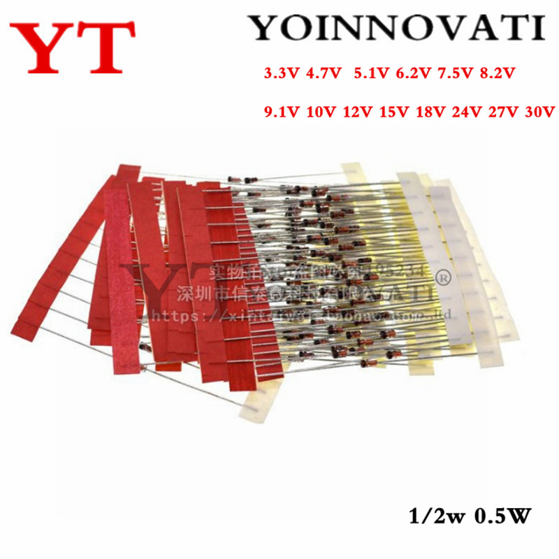 Best Diy Electronics Kits - ツェナーダイオード1/2w,0.5w,3.3-30v,14値 * 10個 = 140個の品揃えセット,新しい電子アセンブリ,最高品質