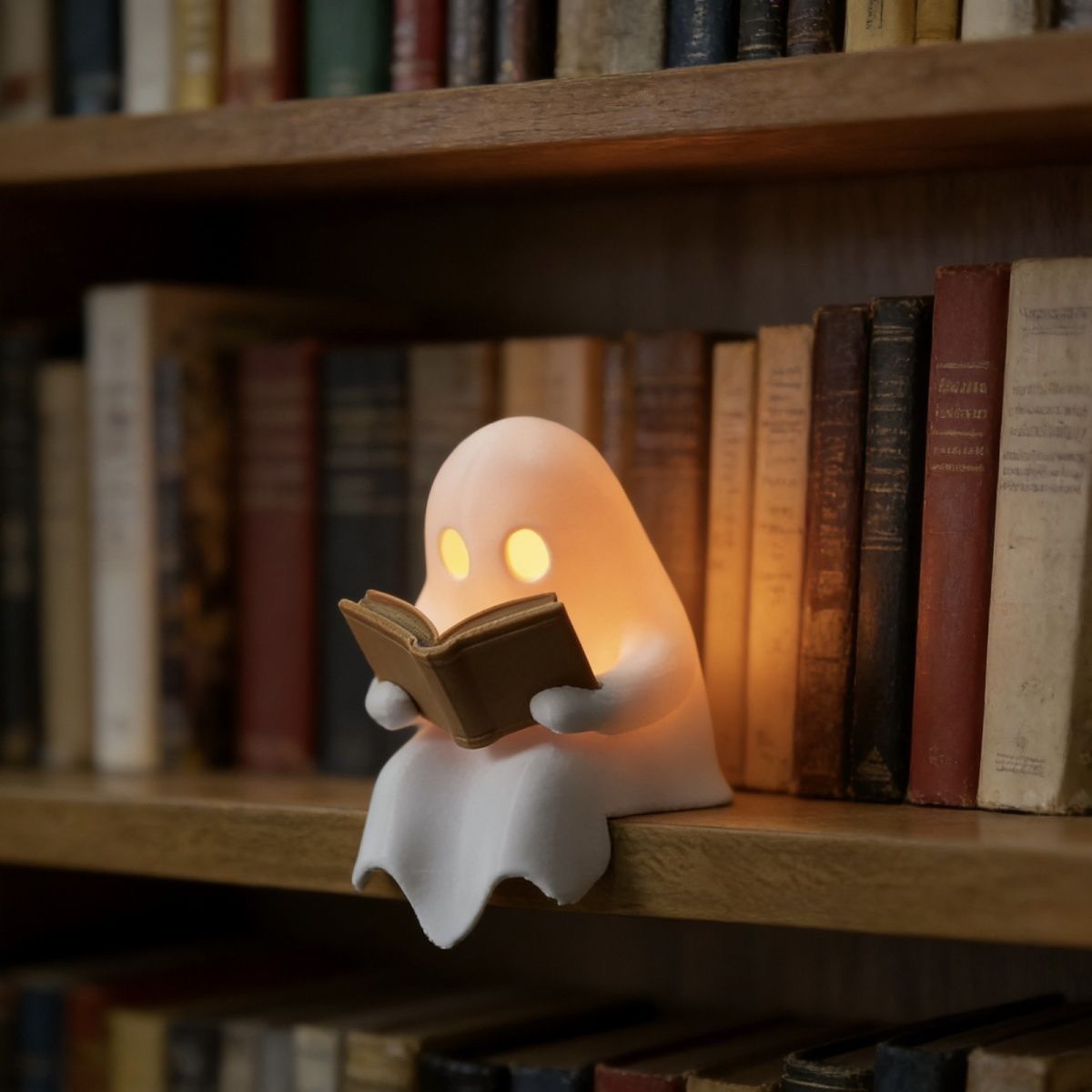 Diy Halloween Electronics - かわいい読書中のゴーストLEDナイトライト、電池式、温かみのある光、本棚の置物、ハロウィン、寝室、デスクトップ、雰囲気ランプ、誕生日プレゼント