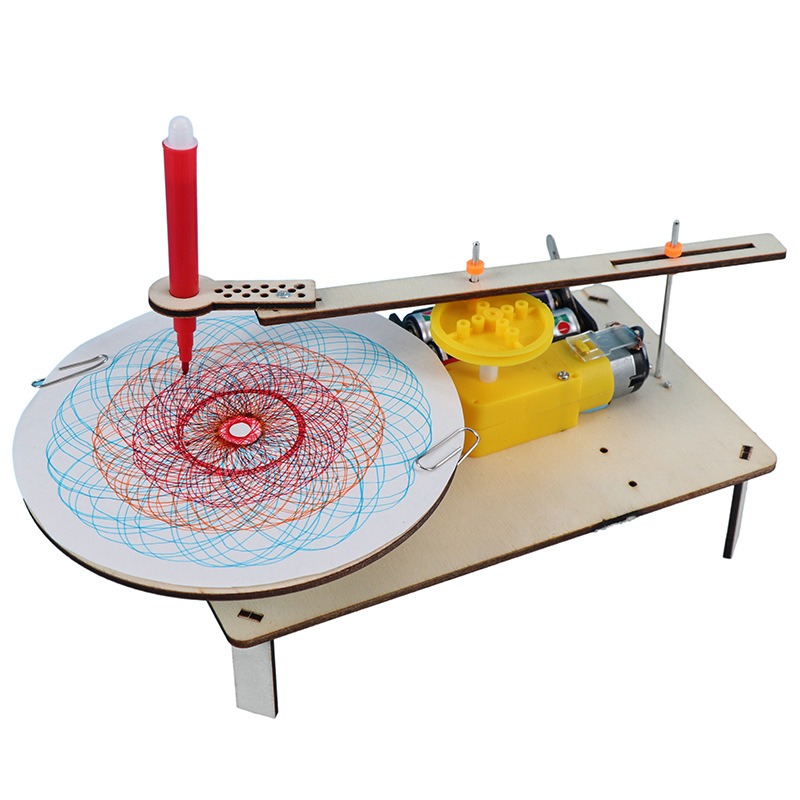 Diy Electronics Tool Kit - 1-3個入り DIY木製電動プロッター描画ロボットおもちゃ STEMモデル 科学電子キット 自動描画 物理実験おもちゃ