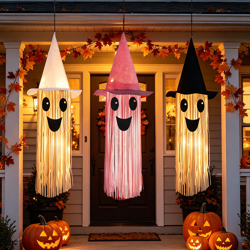 Diy Halloween Electronics - ハロウィン光る魔女帽子ゴーストタッセル吊り下げ装飾、LEDライトゴーストペンダント、屋外の木や庭のハロウィンパーティー用