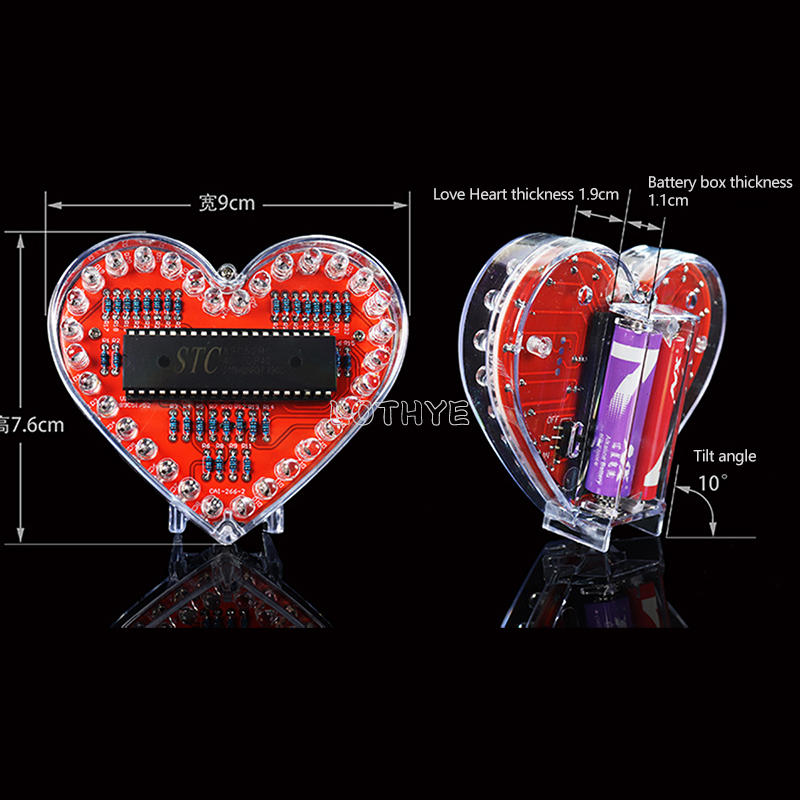 回転する水とハート型のはんだ付けキット、LED回路ボード、は - Diy Electronics Tool Kit のレビューと価格