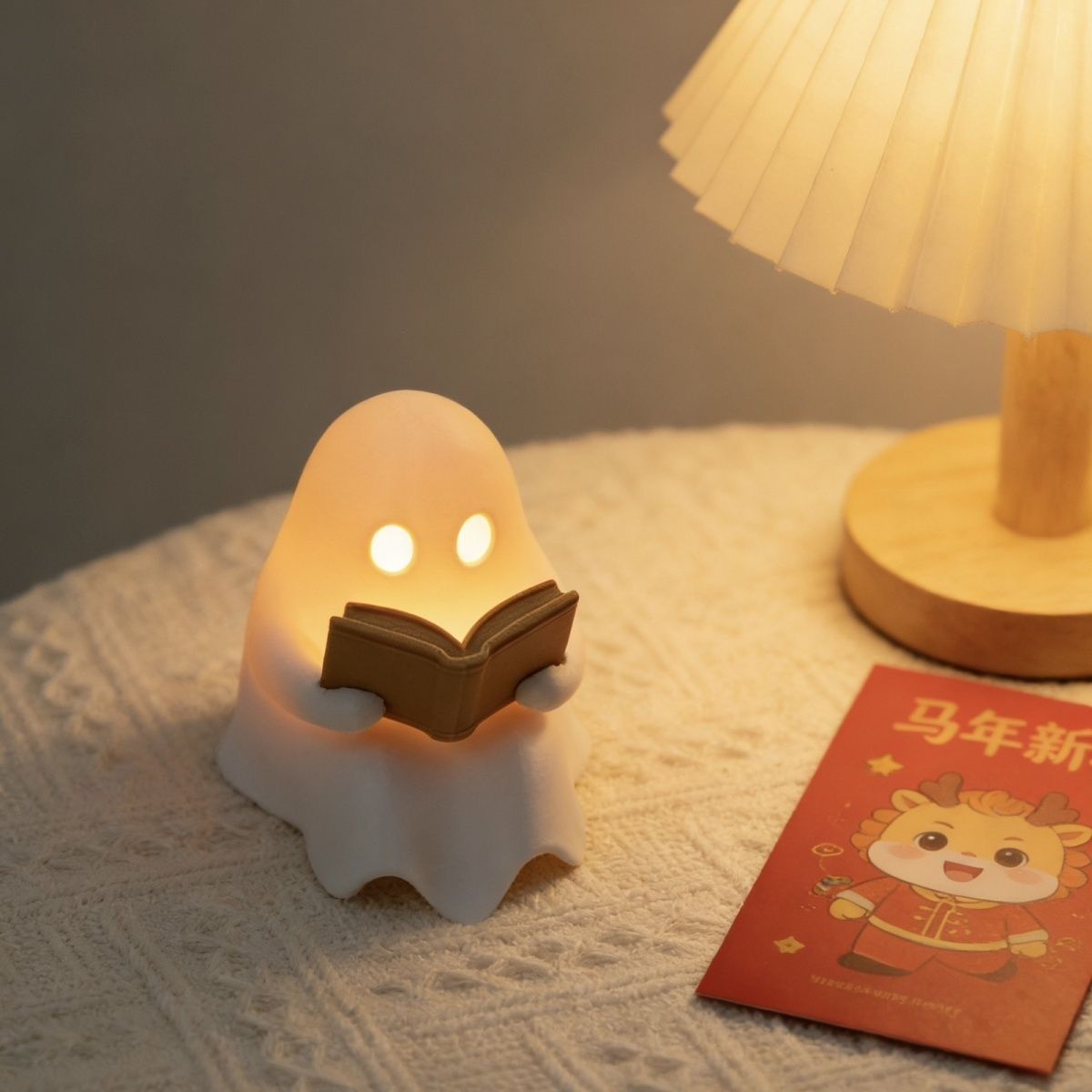 かわいい読書中のゴーストLEDナイトライト、電池式、温かみの - Diy Halloween Electronics のレビューと価格